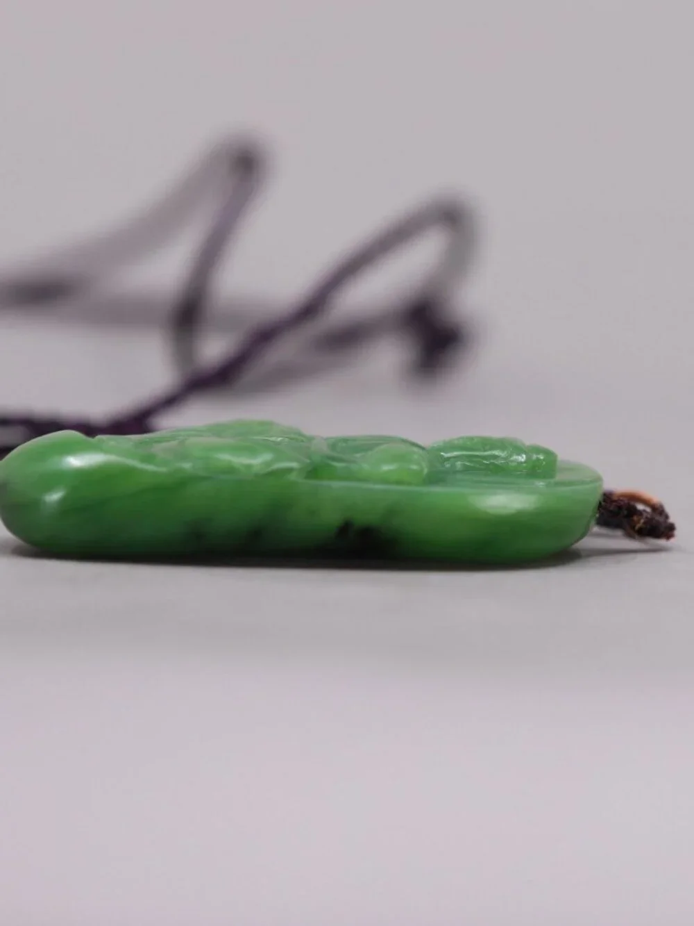 Chinese Green Hetian Jade Pendant w Guanyin & Ruyi